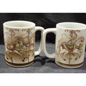 Carousel Horses Coffee Mug Cup Otagiri Japan Set of 2